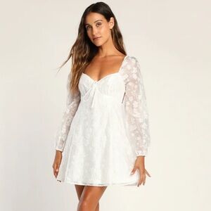 Angel Looks White Burnout Floral Jacquard Mini Babydoll Dress